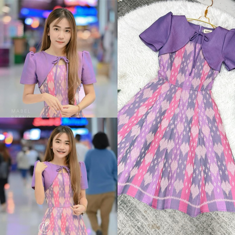 ชุดเดรสผ้าไทย ป้าย Mabel Sz.S