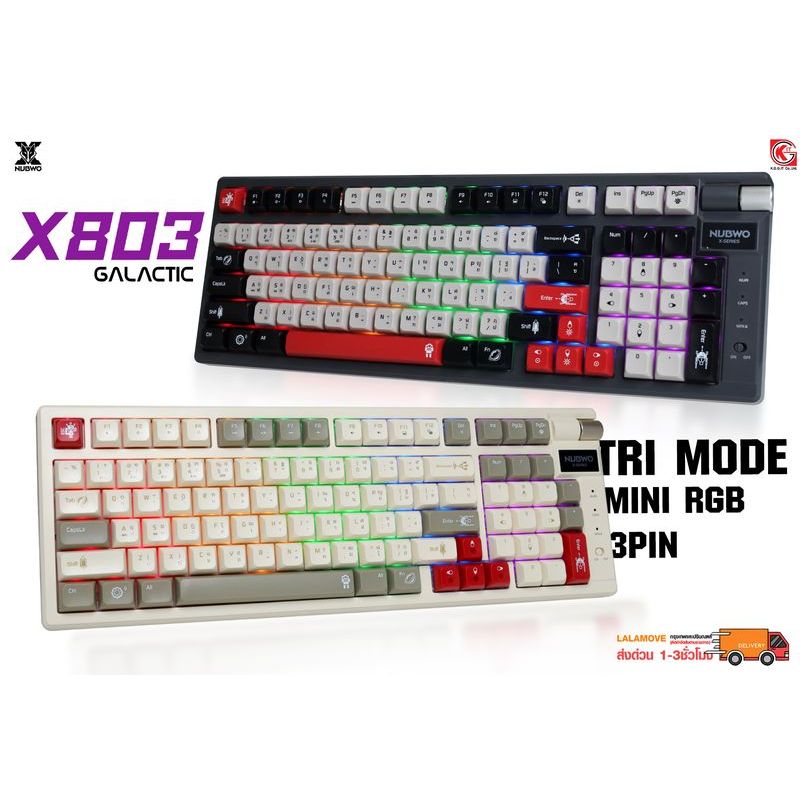 คีย์บอร์ดเกมมิ่ง Mechanical MINI RGB ขนาด 98% ใช้ไร้สาย/บลูทูธได้ มี knob สีสันสวยงาม รุ่น NUBWO X80