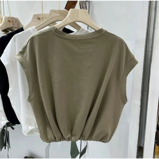 พร้อมส่งในไทย**เสื้อยืดเอวจั๊มยางยืด เสื้อแขนสั้น ผ้าโพลี สกรีนลายด้านหน้า Y159