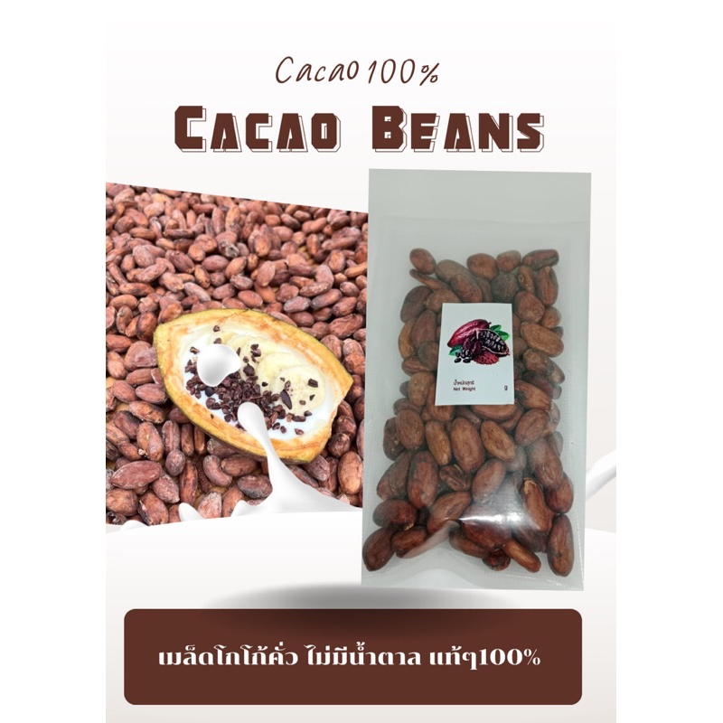 Cacao Beans ขนาด 100 g ไม่มีน้ำตาล เมล็ดโกโก้คั่ว แท้ 100%