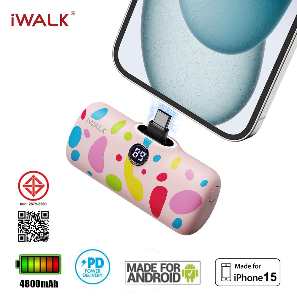 iWALK LinkPod Pro Candy5000PCแบตสำรองพกพาไร้สายFastChargeใช้ได้กับ iPhone17,16,15,สมาร์ทโฟนแอนดรอยด์