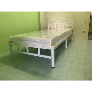 Perfect เตียงเหล็กรุ่นหัวตรงขนาด 3.5ฟุต / 5ฟุต / 6ฟุต พร้อมที่นอนยาง PE เเท้ ผ้าคละสีหนา 4 นิ้ว