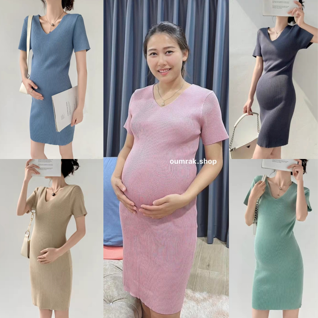 AA3971 ( มีซิปซ่อนแนวตั้งเปิดให้นมได้ ) ชุดเดรสคลุมท้อง ผ้าไหมพรมร่อง