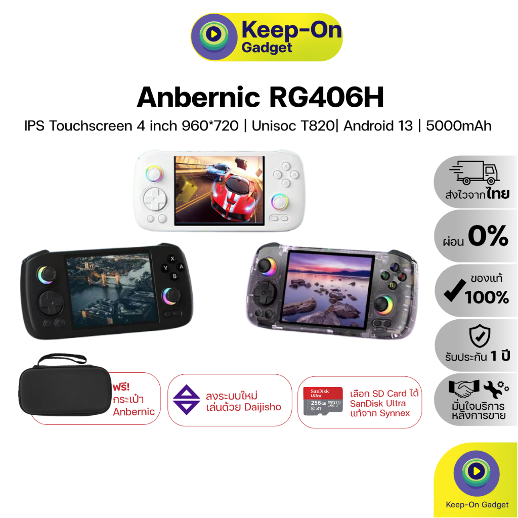 [Pre-Order] Anbernic RG406H เครื่องเกมพกพาระบบ Android หน้าจอ 4 นิ้ว ดีไซน์มีกริป