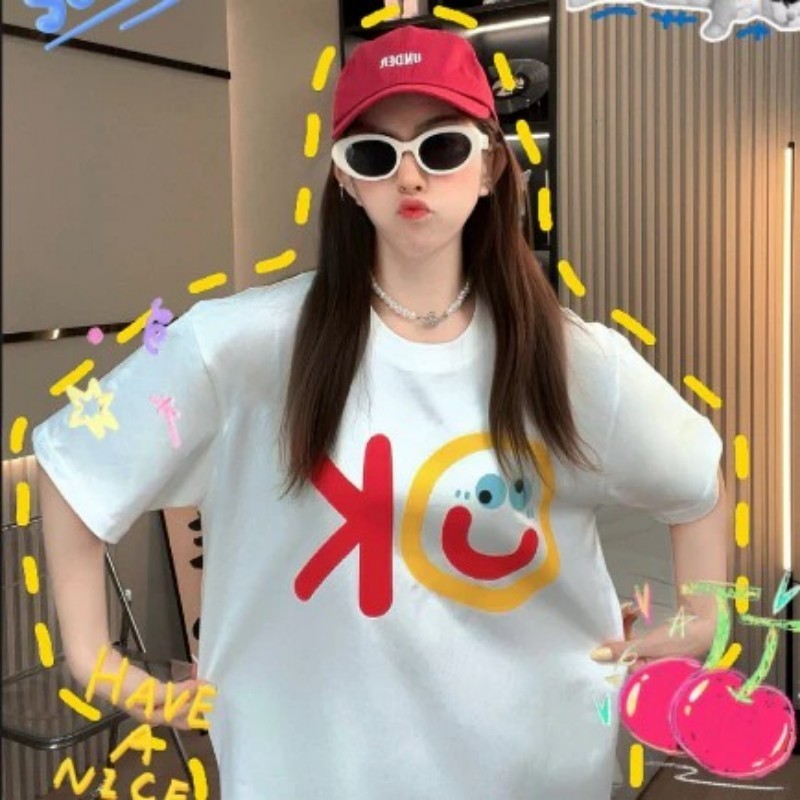 เสื้อ OK โอเวอร์ไซส์ สไตล์เกาหลีใต้ คอกลม แขนสั้น เสื้อยืด สวย น่ารัก S-7XL