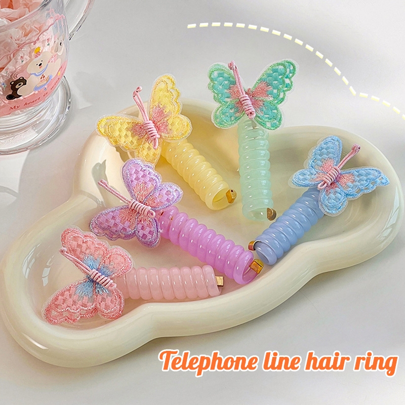 ยางมัดผมเด็ก ยางรัดผม ปักลายผีเสื้อน่ารัก สีแคนดี้ สไตล์เกาหลี สําหรับเด็ก - รูปที่ 4