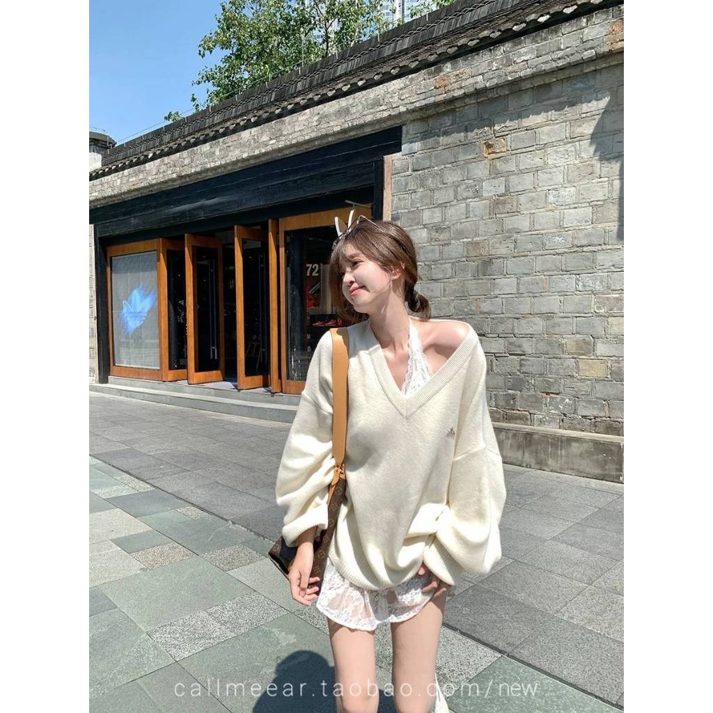 diary(5190)เสื้อสเวตเตอร์ คาร์ดิแกน ไหมพรม โอเวอร์ไซส์ คอวี แขนยาว แมทช์กับเสื้อลูกไม้สวยมาก