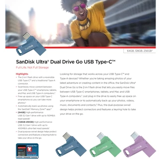 SanDisk Dual Drive Go USB C 3.2 Gen1 400 mbs Flash Drive Type C 256GB 512GB (SDDDC3) OTG Flashdrive