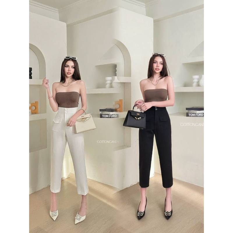 #COTTON CANDY กางเกง 7 ส่วนขากระบอกเล็ก 2 กระดุม New Tabby premium pants