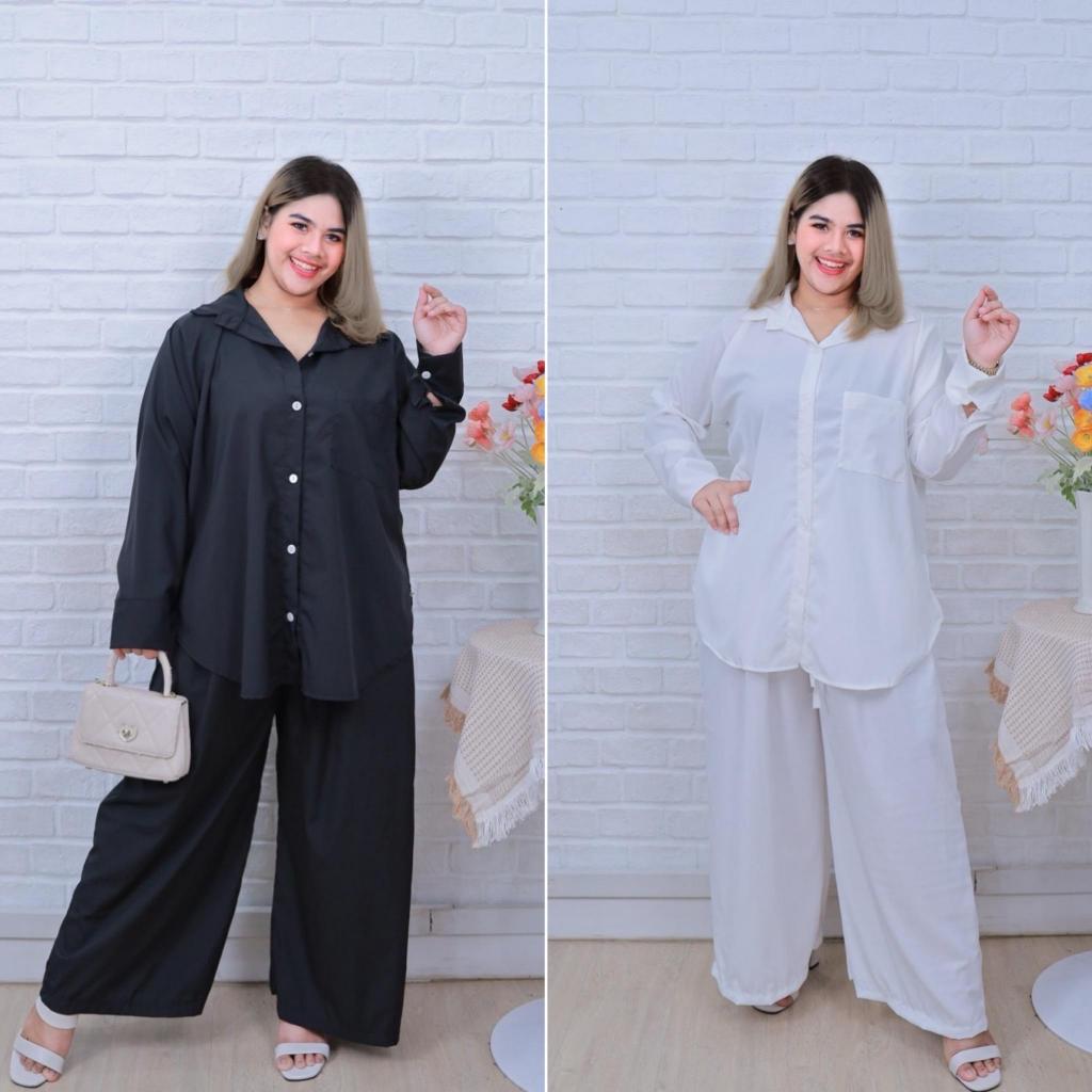 [ ส่งฟรี🔥 ] ฟ100 Set เสื้อเชิ้ตไหมอิตาลี + กางเกงขายาวคนอ้วน ชุดเซทไซส์ใหญ่ ชุดเซท พลัสไซส์ สาวอวบ เสื้อคนอ้วน ชุดคนอ้วน