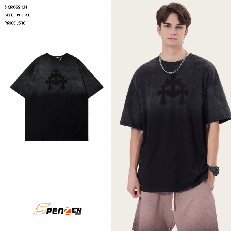 [พร้อมส่ง] Spenzer.street | 3 Cross CH โอเวอร์ไซส์ เสื้อผ้าสตรีท เนื้อผ้าดี ทันกระแส unisex 2024 ขายดี