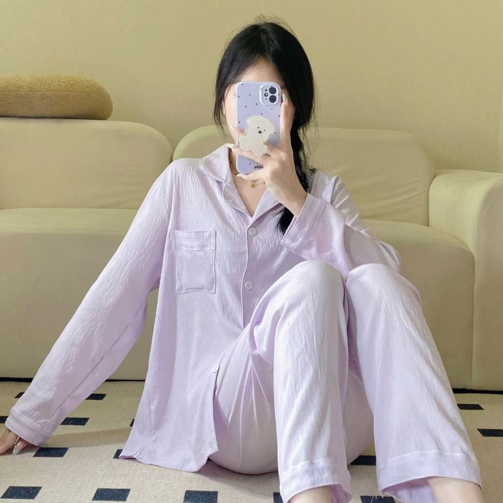 2222 D ชุดนอนผ้าฝ้ายสีพื้น แขนยาว-ขายาว แขนสั้น-ขายาว แขนสั้น-ขาสั้น สีพาสเทลน่ารักสดใส (สินค้าพร้อมส่ง)