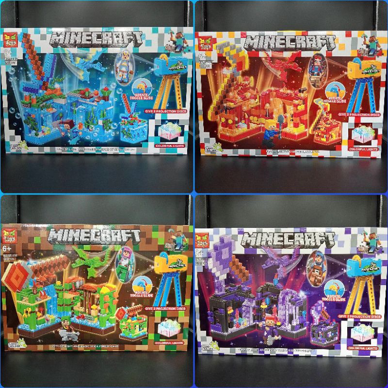 ตัวต่อ มายคราฟ Minecraft GT-110 - GT-113 ชุดกล่องอาวุธมีไฟ มีอุปกรณ์ฉายภาพสไลด์ 4 สี 4 แบบ 4 ธาตุ ราคาถูก พร้อมส่ง