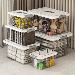 OKUMI_SHOP ลังเก็บของ กล่องเก็บของมีฝาปิด กล่องพลาสติก กันฝุ่น กันน้ํา วางซ้อนกันได้ สีขาวขุ่น