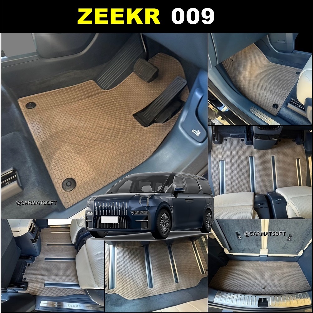 พรมปูพื้นรถยนต์ ZEEKR 009 ยางกระดุม ซีเคอร์ 009 สีน้ำตาล เข้ารูป ในรถ เต็มคัน