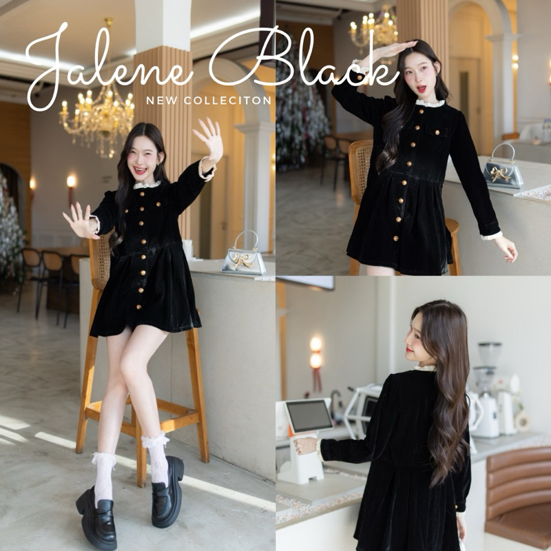 🌸 JOLENE BLACK DRESS 🌸 ชุดเดรสเนื้อผ้ากำมะหยี่