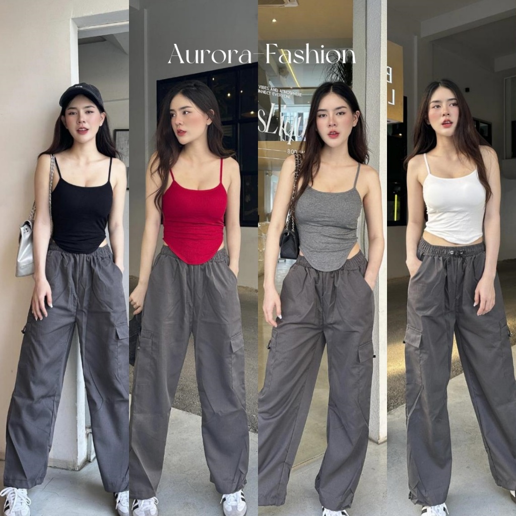 Aurora 🛒พร้อมส่ง🚚เสื้อสายเดี่ยว สายเดี่ยว สายเดี่ยววินเทจ  เกาะอกมีสาย แฟชั่น ผ้านิ่มใส่สบาย ฟองน้ำเย็บติดในตัว 3318H