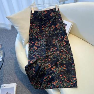 Mc🌸（38） กระโปรงลายดอกไม้สไตล์ฝรั่งเศส  กระโปรงยาววินเทจทรงเอ…