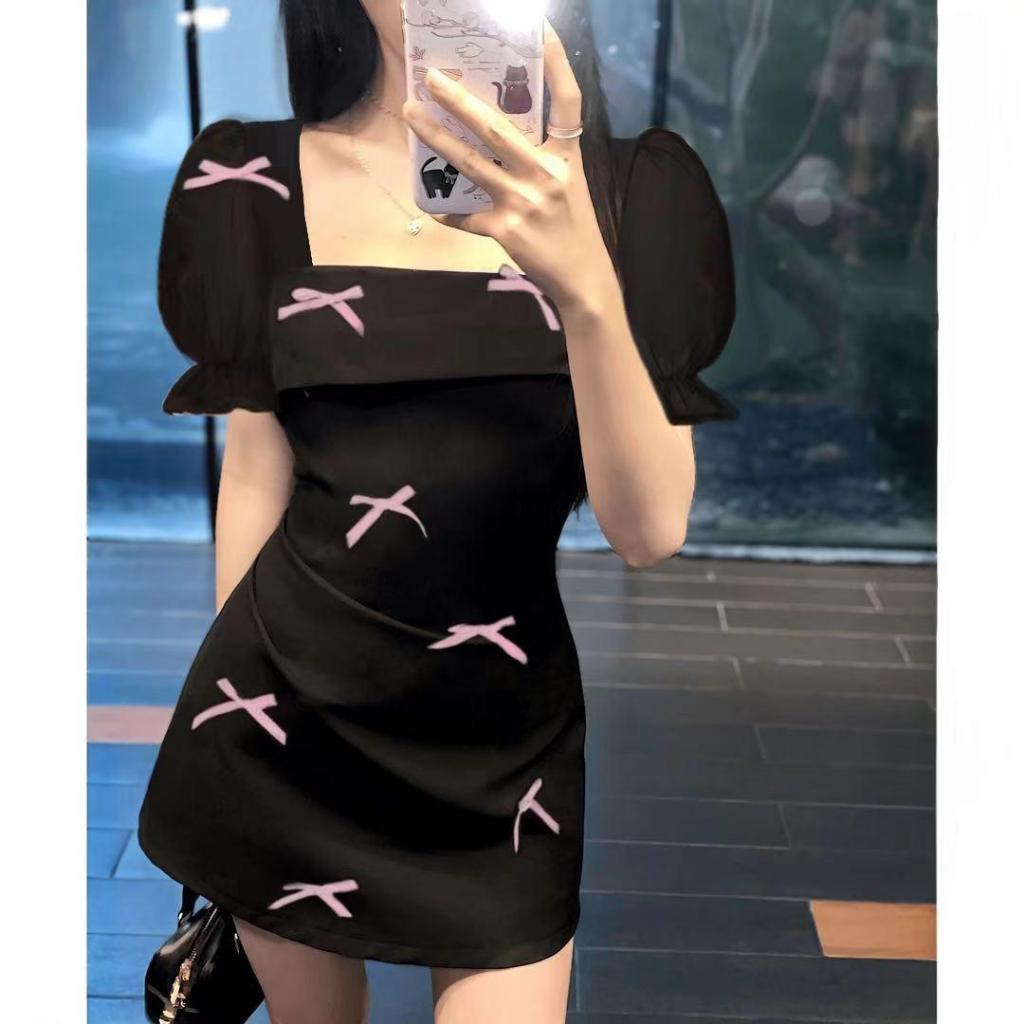 【Karlyn】FZ-CC-H24# เดรสคอเหลี่ยมแขนตุ๊กตา ดีเทลแต่งโบว์ เรียบหรู ลูกคุณหนูน่ารักมาก