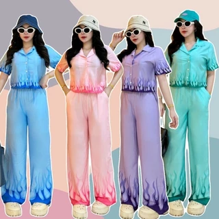 Set 2 ชิ้น เสื้อเชิ้ตครอปลายดอกไม้ + กางเกงขายาว TT15043 / TT20971 / TT20766