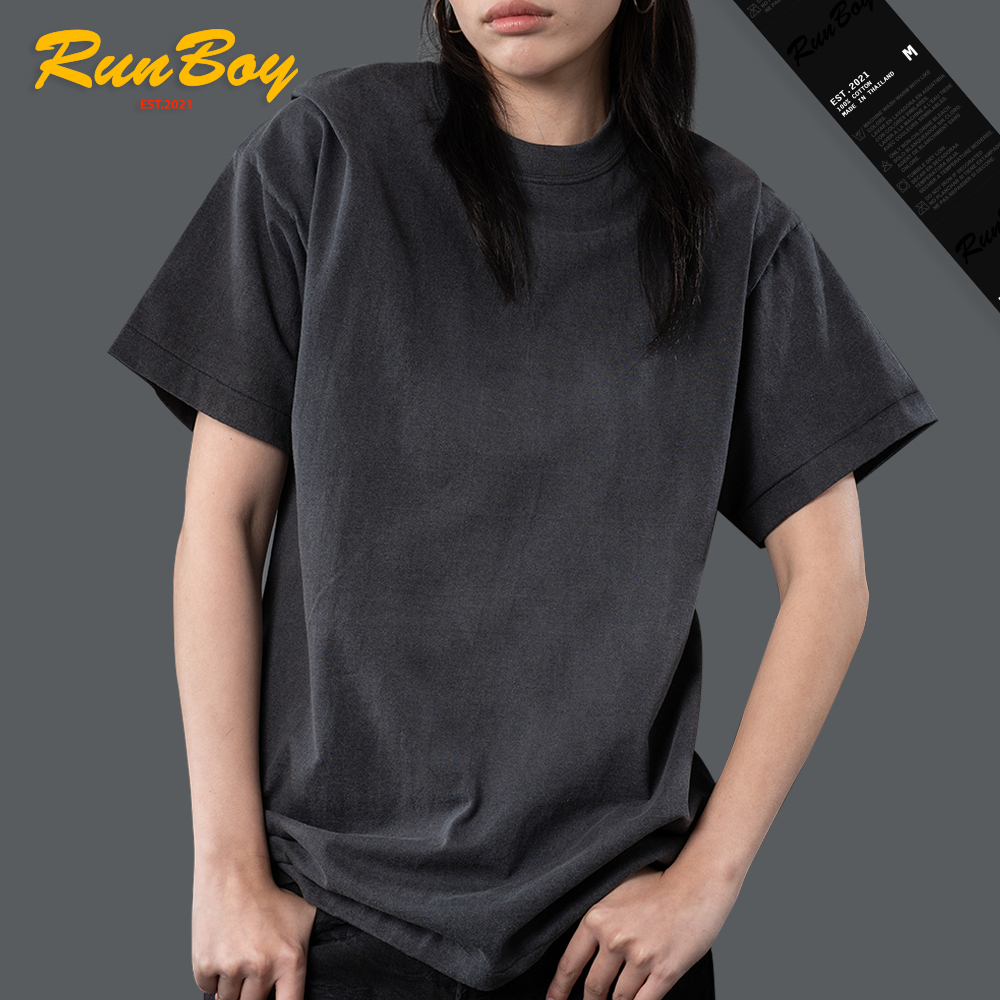 เสื้อยืด RUNBOY ป้ายดำ ทรงไหล่ตก สีเฟด ฟอกเก่า