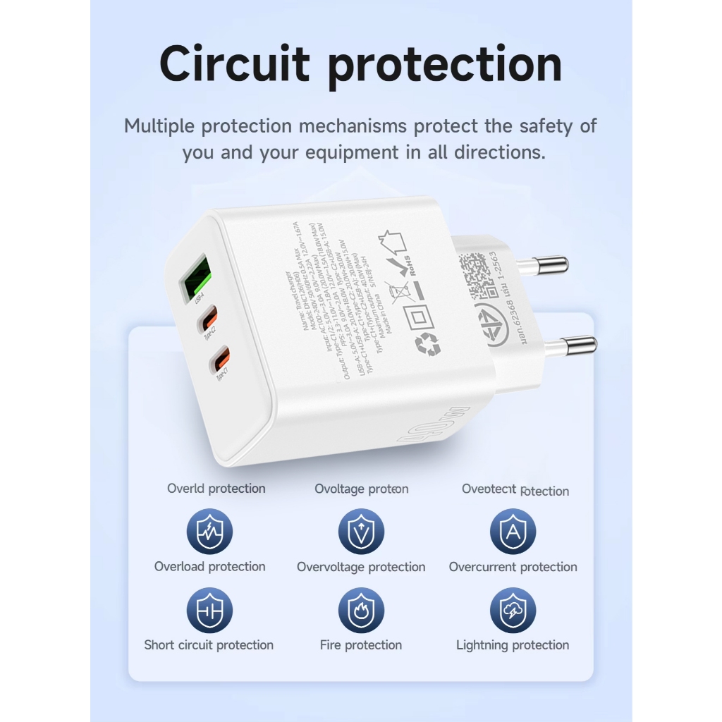 Hoco DHC126 Charger หัวชาร์จเร็ว 40W (3ช่องชาร์จ) ขากลม รูปที่ 4