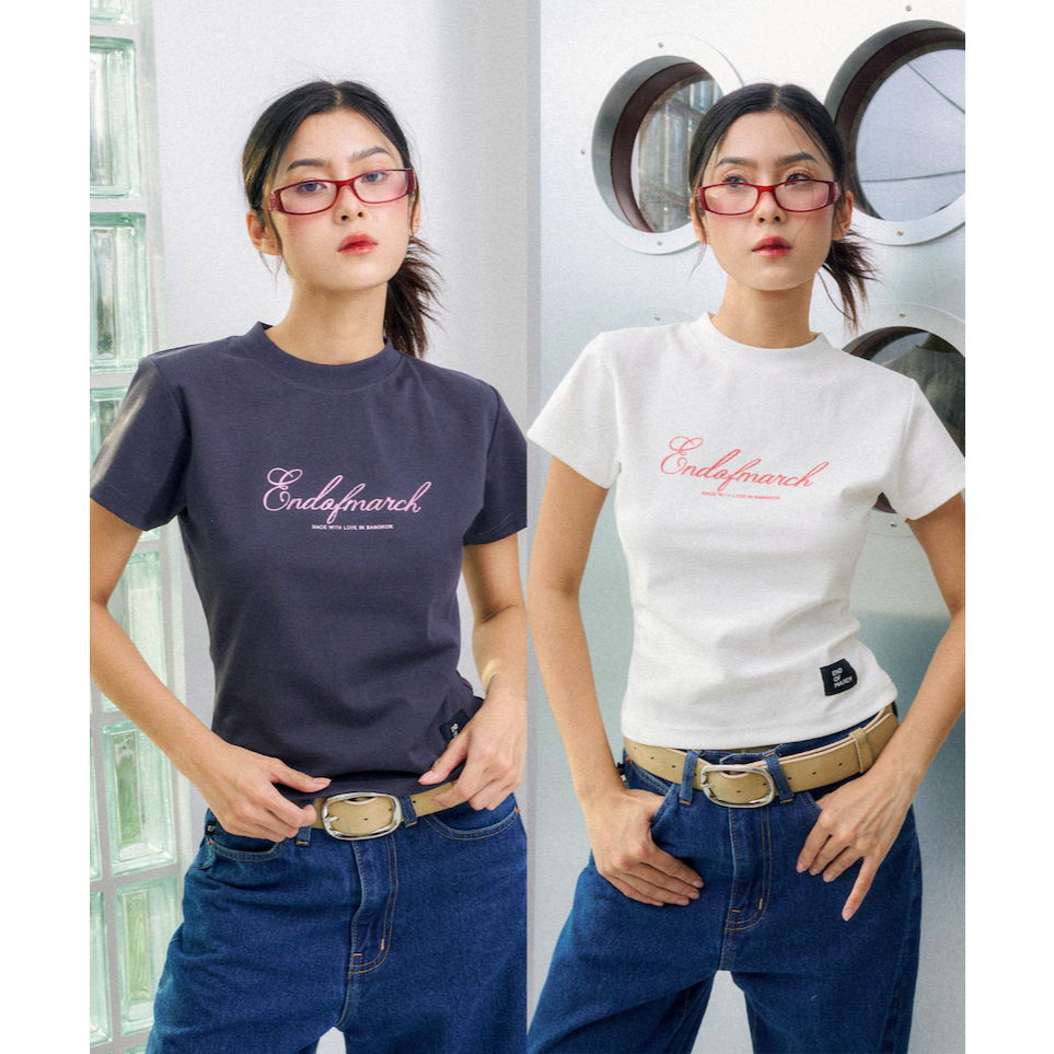 ENDOFMARCH | MADE WITH LOVE BABY TEE เสื้อเบเบี้ที ทรง Slim เอวเข้ารูป สกรีนกากเพชร