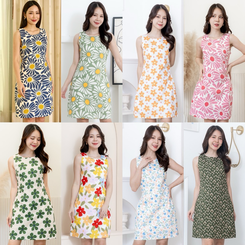 Byjutha : เดรสแขนกุดลายดอกไม้