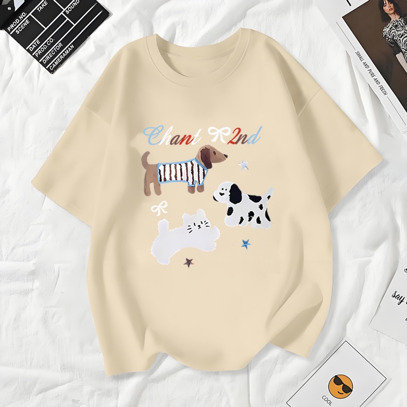 เสื้อยืดผู้หญิงแฟชั่นสาวลายการ์ตูนน่ารักฤดูร้อนเสื้อผ้าแฟชั่นส่วนเกาหลีสวมใส่สบายมาก#A167