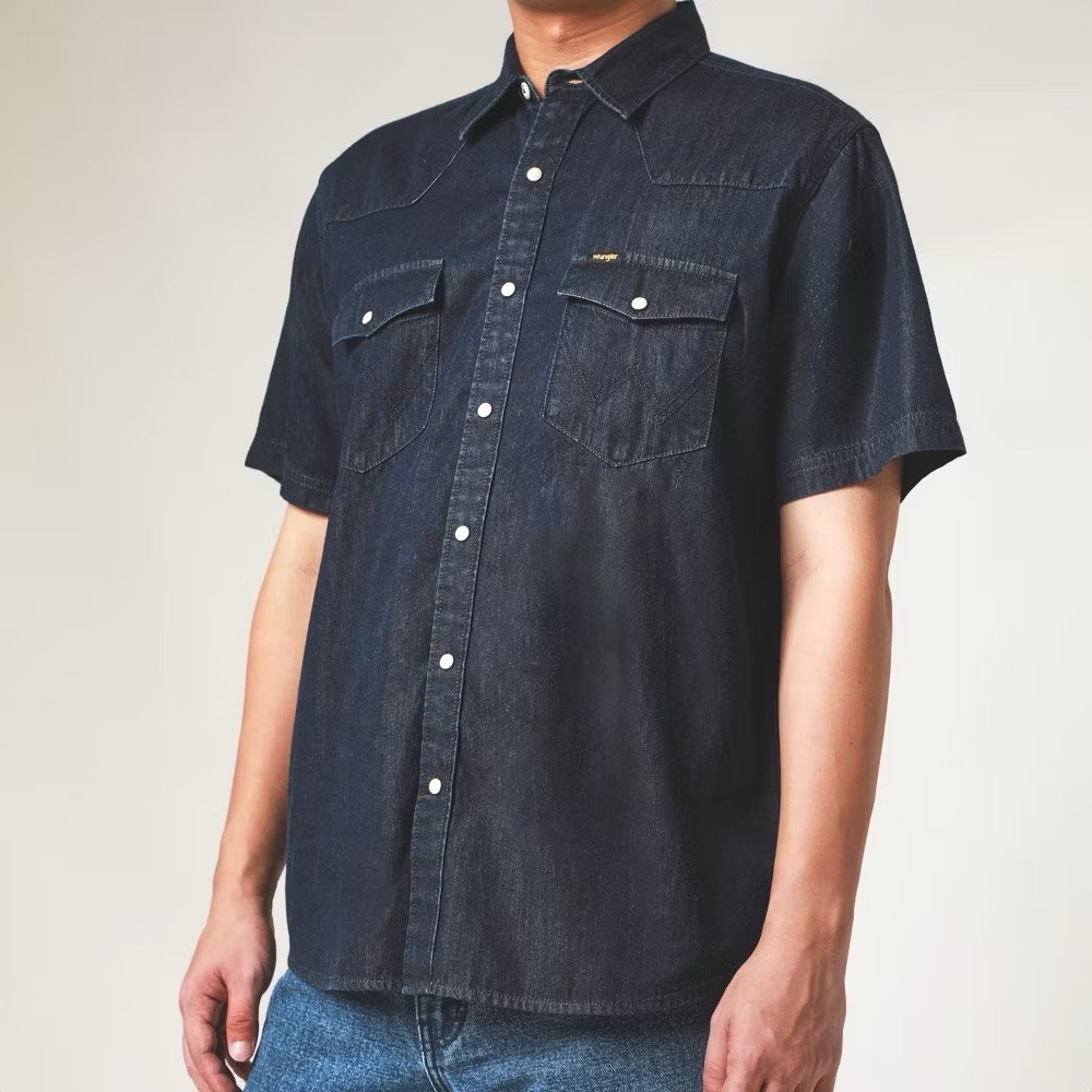 เสื้อเชิ้ตยีนส์แขนสั้นผู้ชาย Wrangler งานแท้ 100%
