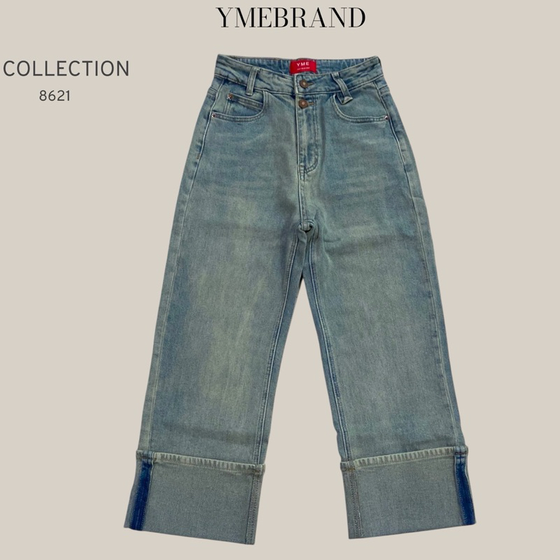 👖YME BRAND👖 กางเกงยีนส์ทรงพับขา เอวสูงผ้ายีนส์ผสมยืด ขาตรง รุ่นปัง พับขา