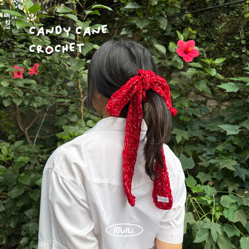 Multi Candy cane crochet โบว์ผูกผม ผ้าพันคอ
