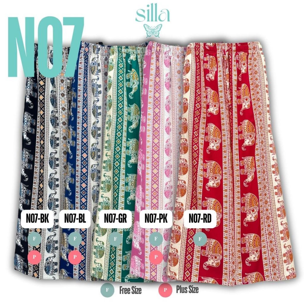 Silla กางเกงขายาว รุ่น Nature N07 ลายช้างสยาม เนื้อผ้าไหมอิตาลี ผ้าพริ้วนุ่ม ใส่สบาย ลายสวย