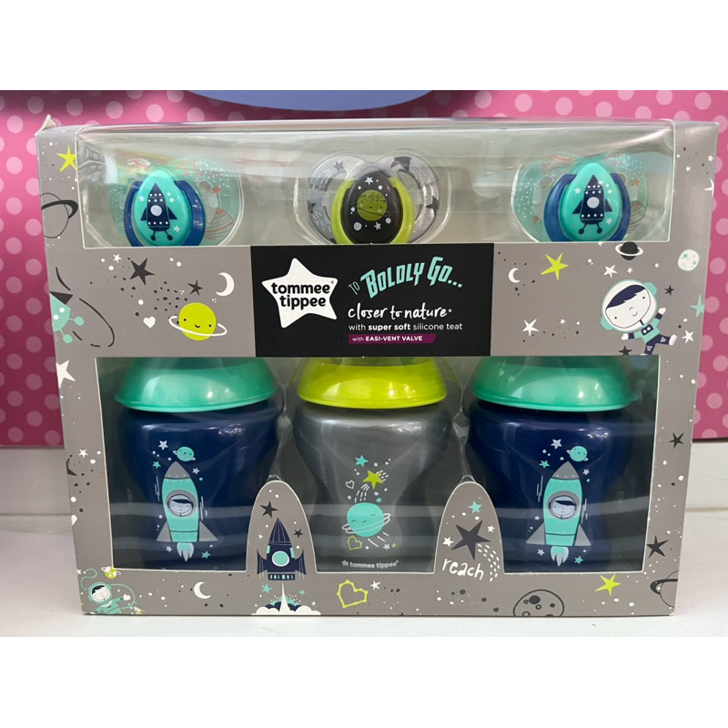Set สุดคุ้ม Tommee Tippee Closer to Nature Boldly Go Baby Bottle and Pacifier Gift Set สีฟ้า