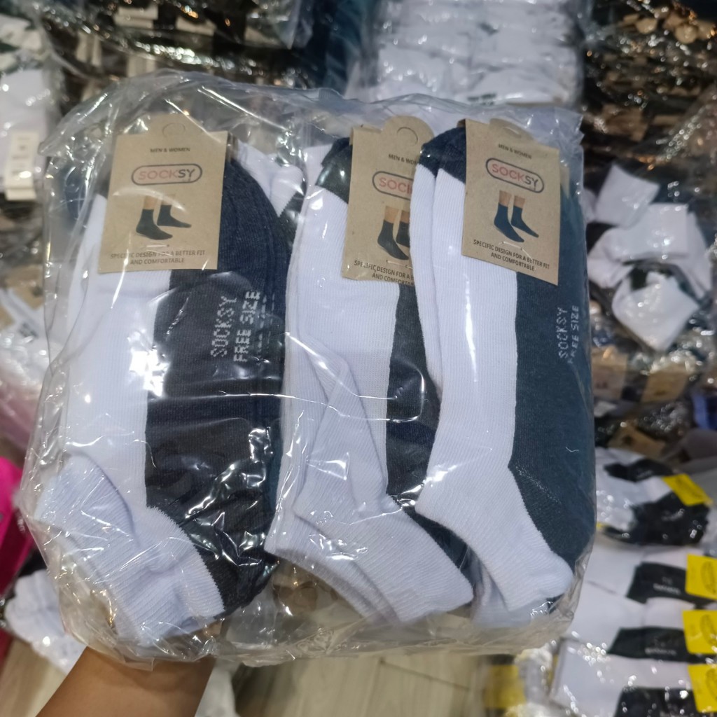 SOCKSY ถุงเท้านักเรียน สีขาวพื้นเทา ข้อสั้น ปิดตาตุ่ม ขนาดFree size สินค้าพร้อมส่ง – โปรปัง