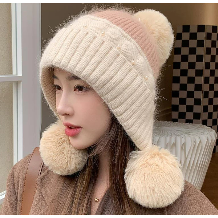 💛💛💛New พร้อมส่ง!!!💛💛💛หมวกกันหนาวไหมพรมประดับมุก มีปอมๆๆ สำหรับผู้หญิงฤดูหนาว หวานน่ารัก รุ่นใหม่ล่สุด *ร้านร่วมส่งด่วน*