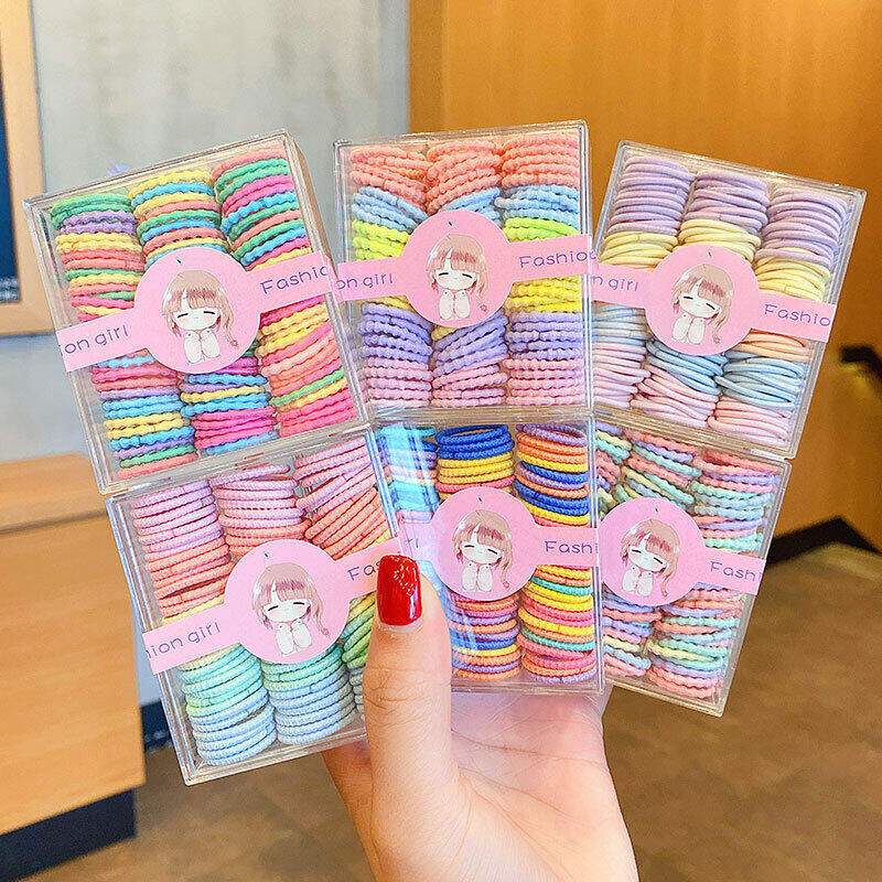 300ราก เชือกมัดผมสีลูกกวาดสไตล์แนวเกาหลี/เซ็ตเครื่องประดับผมมัดผมสำหรับเด็กผู้หญิงแฟชั่นยางรัดผมยืดได้สูง