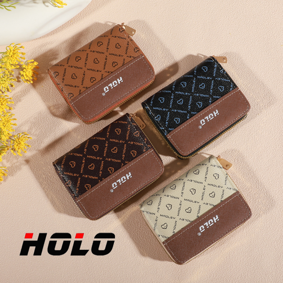 HOLO กระเป๋าตัง สุภาพสตรี กระเป๋าสตางค์ใส่เหรียญ ช่องเสียบการ์ดหลาย