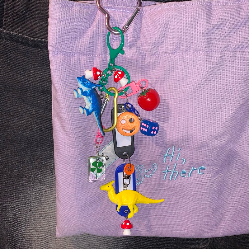 [ พร้อมส่ง ] dinosaur bag charm keyring 🦕🍄🎸🎱🍓🐇