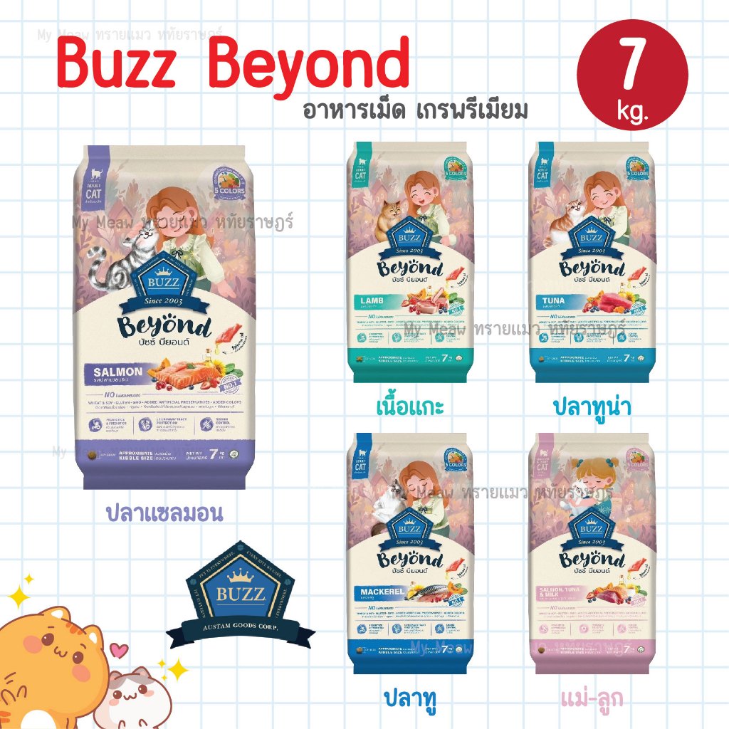 🔥 ยกกระสอบ 7 kg. 🔥 Buzz Beyond Cat อาหารแมว เกรดพรีเมี่ยม บัซซ์ บียอนด์ กลูเตนฟรี สำหรับแมวโต