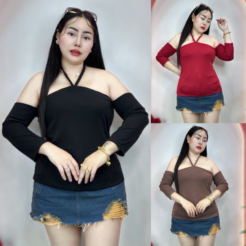 เสื้อสาวอวบ**ปอแฟชั่น**เซกซี่ เข้าผับ ไปทะเล ได้หมด อก38-46 ยาว25 โครตสวยบอกเลย **รุ่น ผูกคอเซกซี่แขนยาว**
