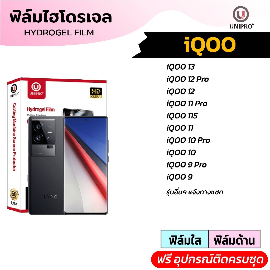 UniPro ฟิล์มไฮโดรเจล ใส ด้าน (iQOO) รุ่น iQOO13 iQOO12 iQOO11 iQOO10