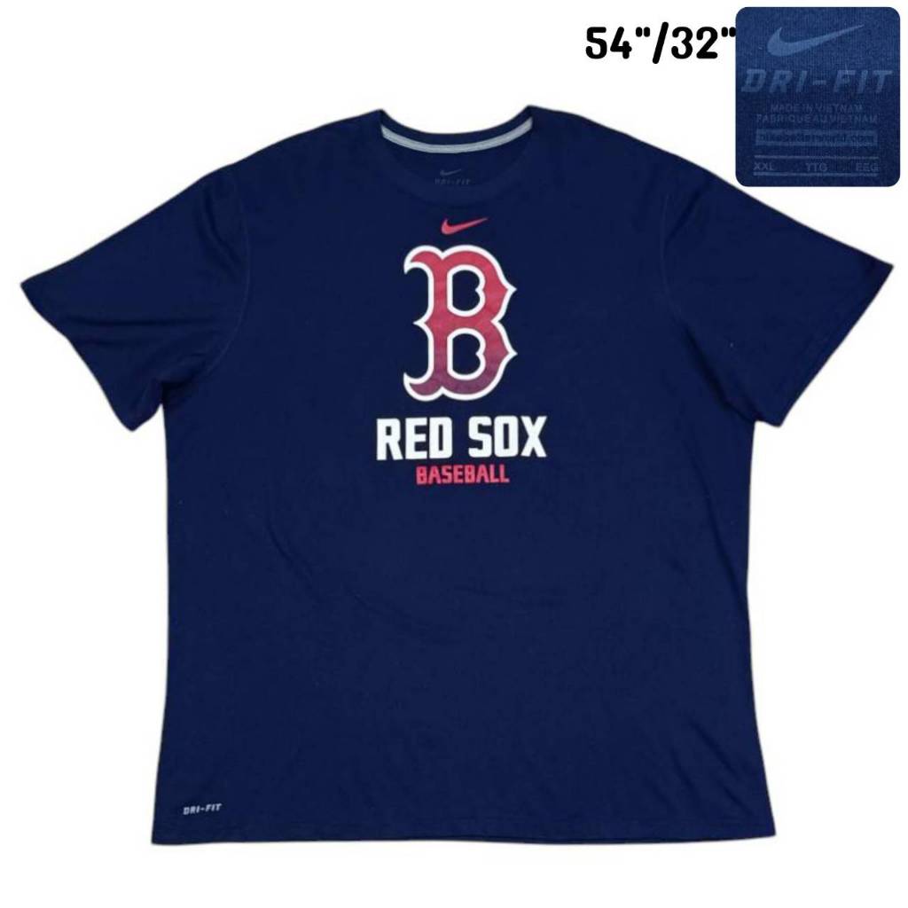 NIKE BASEBALL เสื้อแขนสั้น คอกลม ผ้ากีฬา RED SOX สีกรม อกหน้าผ้า 54" ป้ายคอไซส์ XXL มือสอง สภาพดีมาก