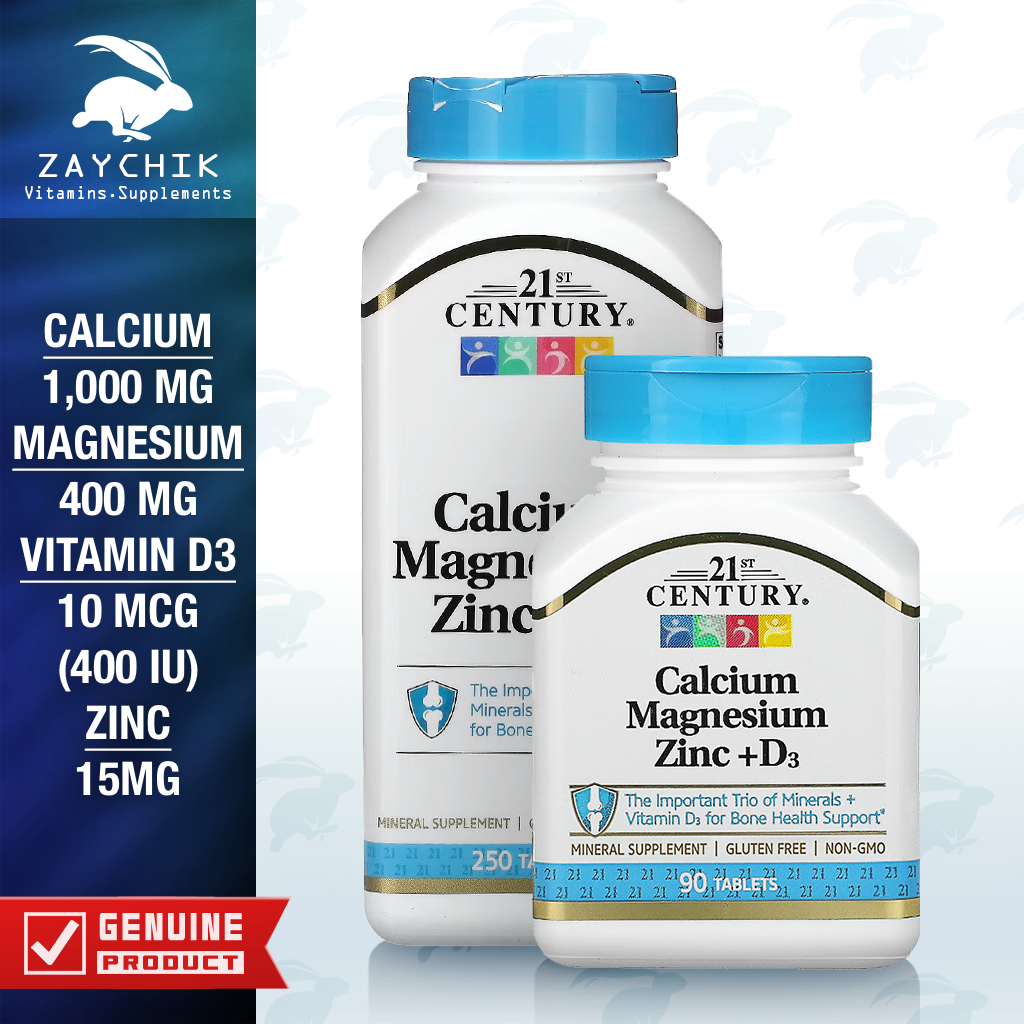 [พร้อมส่ง] 21st Century Calcium Magnesium Zinc + D3 แคลเซียม แมกนีเซียม ซิงค์ วิตามินดี3 [ZAYCHIK]