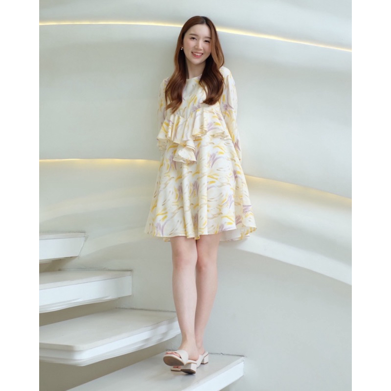 New!! Timetoeve - Vivi Dress เดรสผ้าลายระบายหน้าหลังมีซับในทั้งตัว