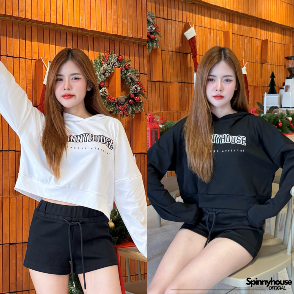 SpinnyHouse เสื้อฮู้ด เสื้อครอปมีฮู้ด เสื้อแขนยาว สกรีนโลโก้ สไตล์เกาหลีเกาใจมาก รุ่น ฮู้ดSPINNY2011