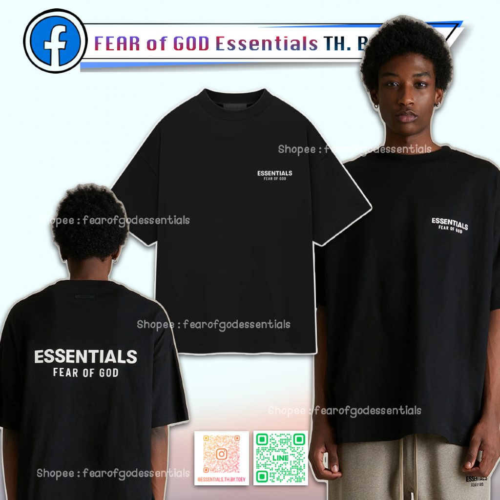 พร้อมส่ง Holiday 2024 เสื้อยืดผลิตจากผ้าเจอร์ซีย์คอตตอน100% โลโก้ "Essentials Fear of God" ด้านหน้าและหลัง