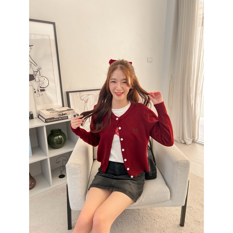 Poppy Cardigan (SW-049) เสื้อไหมพรมปักโบว์แขนยาว พร้อมส่ง