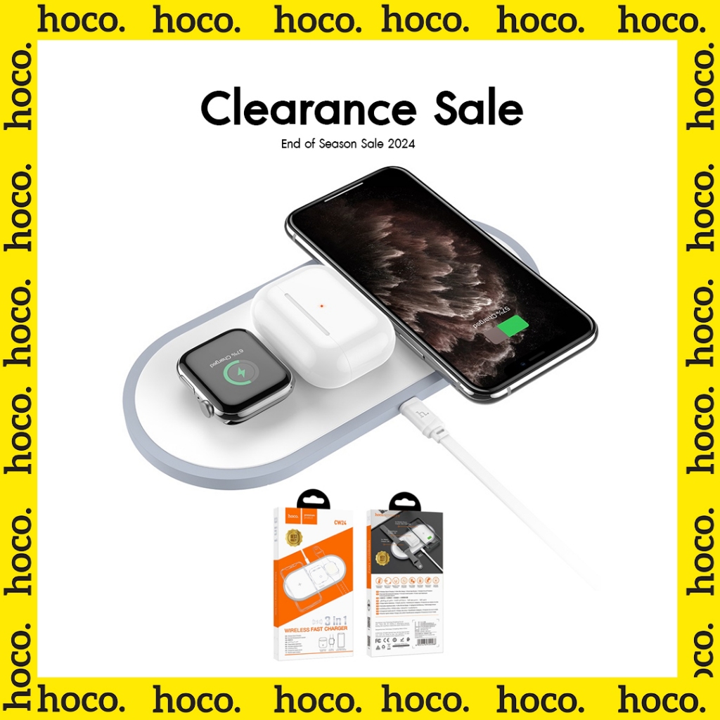 [Clearance] Hoco แท่นชาร์จไร้สาย 3-in-1 wireless fast charger ชาร์จได้ 3 อุปกรณ์พร้อมกัน CW series cw24