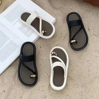 พร้อมส่ง รองเท้าเท้าแตะ หูคีบแบบสวมนิ้ว สไตล์เกาหลี พื้นนุ่ม ดูสุภาพเรียบร้อยน่ารัก #6616